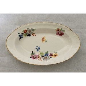 Vintage Pope Gosser Small Oval Dish Platter With Flowers Gold Rim U.S.A.